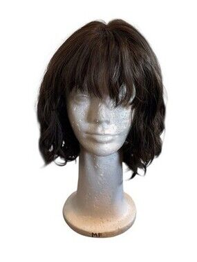 Dark Brown Banged Human Hair Wig Kosher, 100% Human